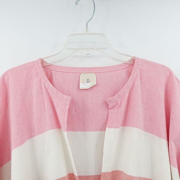 Women Open Front Cardigan Topper OS Pink Striped Oversized Resort Vacation - Picture 2 of 16